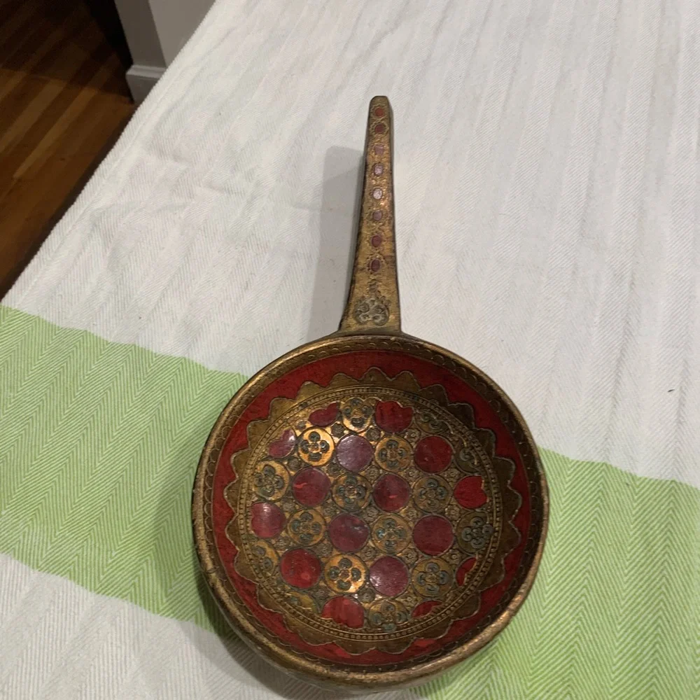 Vintage Florentine wooden Ladle with Red and Gold Accents